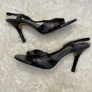 CHARLES DAVID Black, Gray, Open Toe Slingback Pump